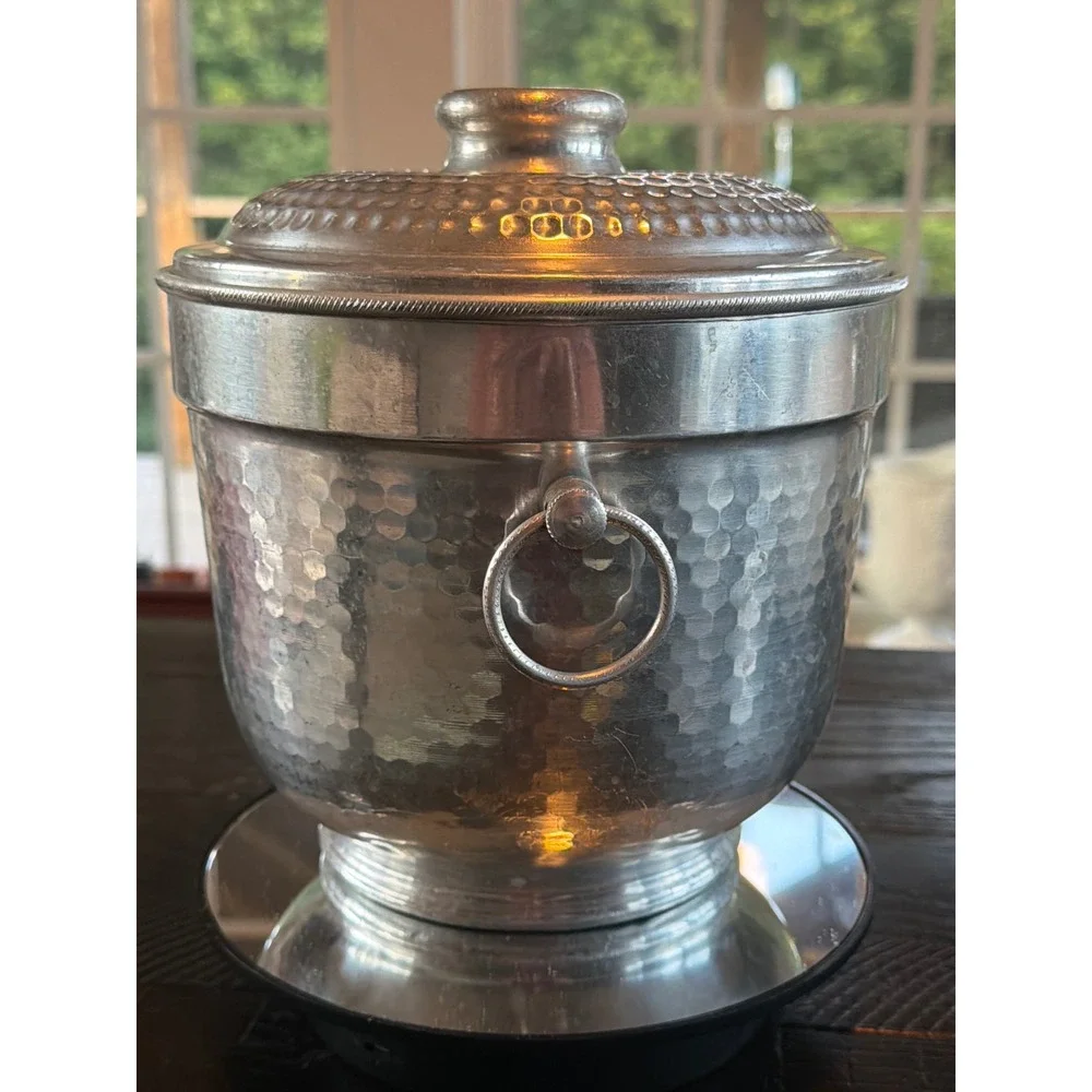 Vintage Made in Italy Hammered Aluminum Ice Bucket – Mid Century 9